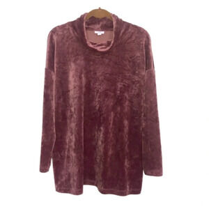 Purejill Sweater Tunic Velour L Cowl Neck  Pinkish Purple Pullover Long Sleeves